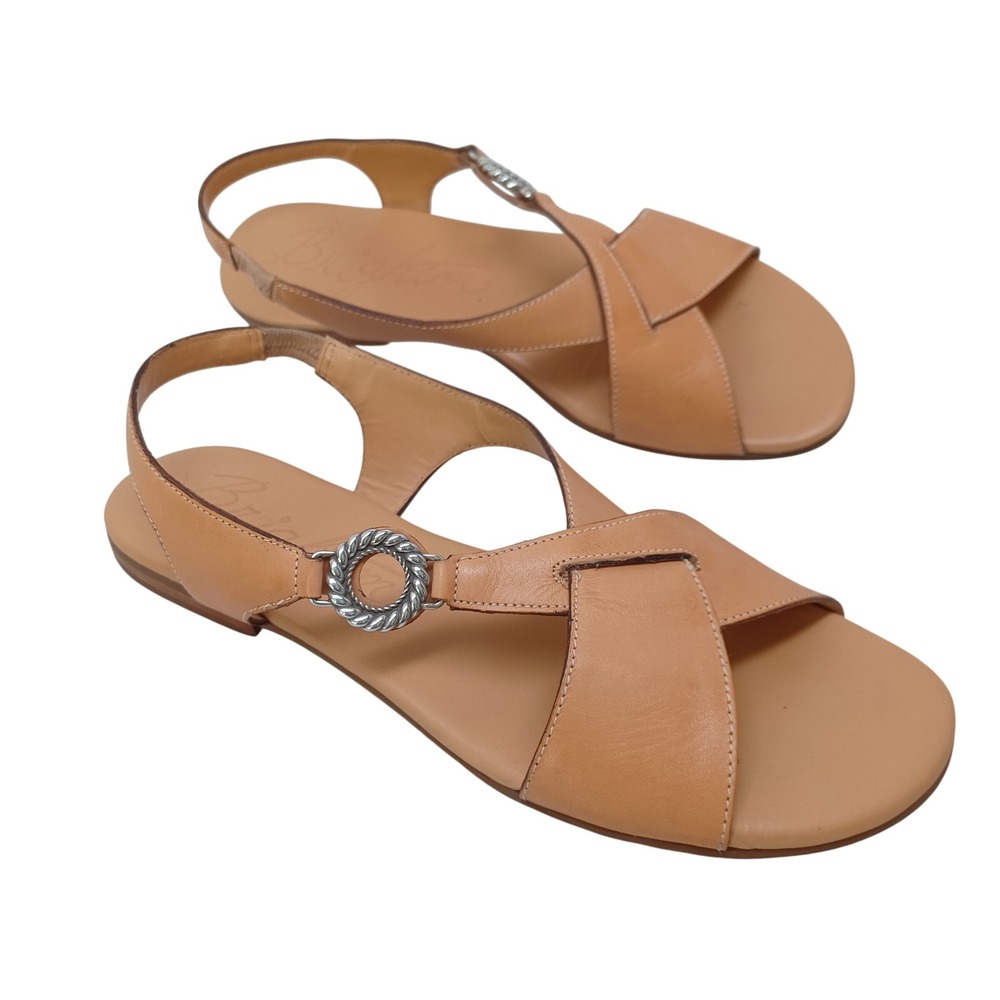 Brighton Tan Leather Slingback Flat Sandals Silver Rope Detail Womens 7M